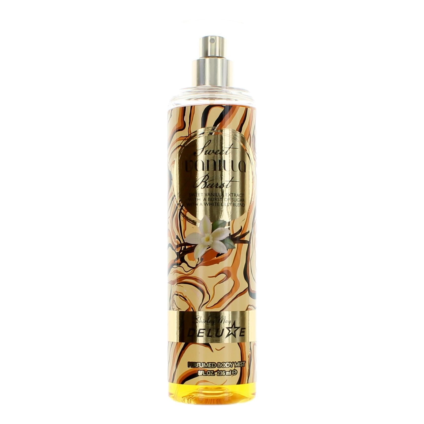 Bottle of Sweet Vanilla Burst by Shirley May Deluxe, 8 oz Perfumed Body Mist for Women